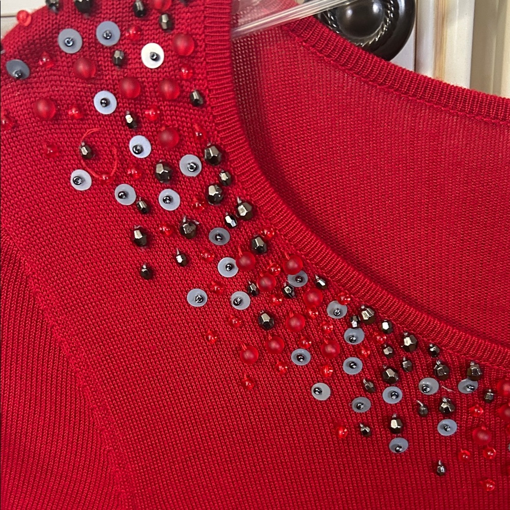 Ruby Rd. Red Long Sleeve Top with Embellished Nec… - image 3